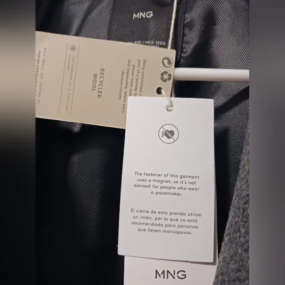 MNG Mango *Committed* Belted Double Breasted Wool Coat, Drk Gray Sz XXS NWT - Picture 13 of 15